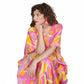 60s Silk Caftan Dress Pink Yellow Psychedelic Print Lord & Taylor