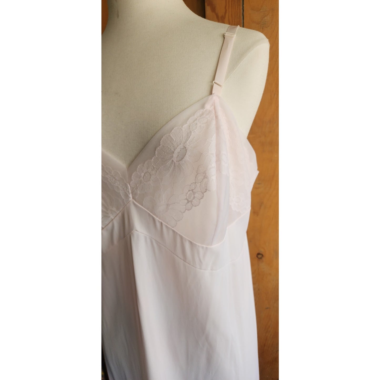 60s Pale Pink Slip Dress Nylon & Lace Large