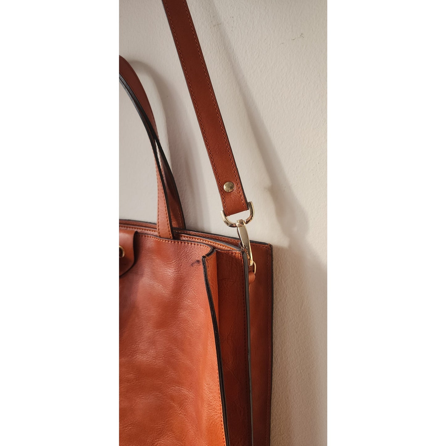 Vintage Alberto Bellucci Italian Leather Tote Messenger Tote Bag Brown Tan