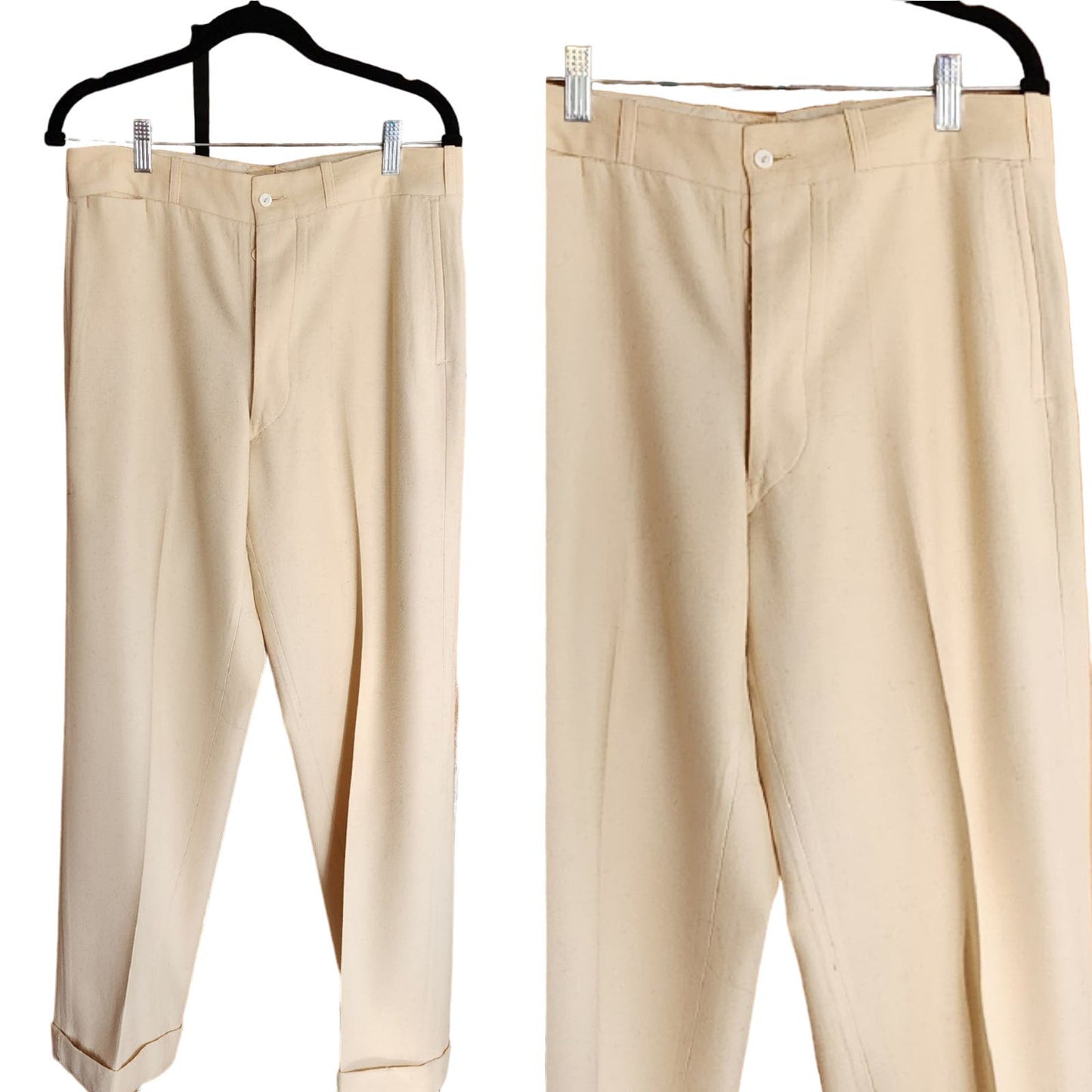 Vintage 30s Mens Pants Slacks Cream Wool 30x30