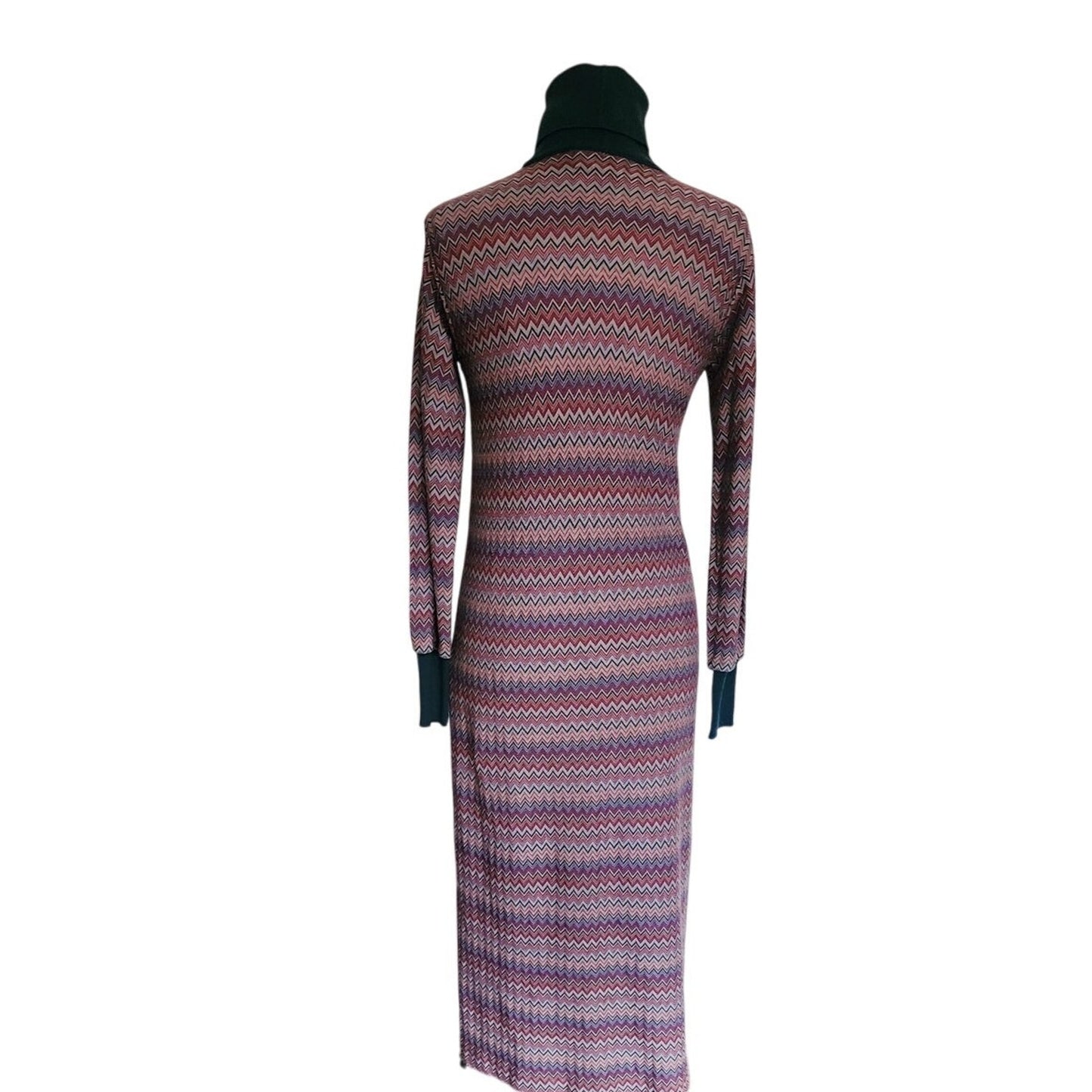 Vintage 1970s MISSONI Knit Dress Long Sleeved Turtleneck Zigzag Pattern