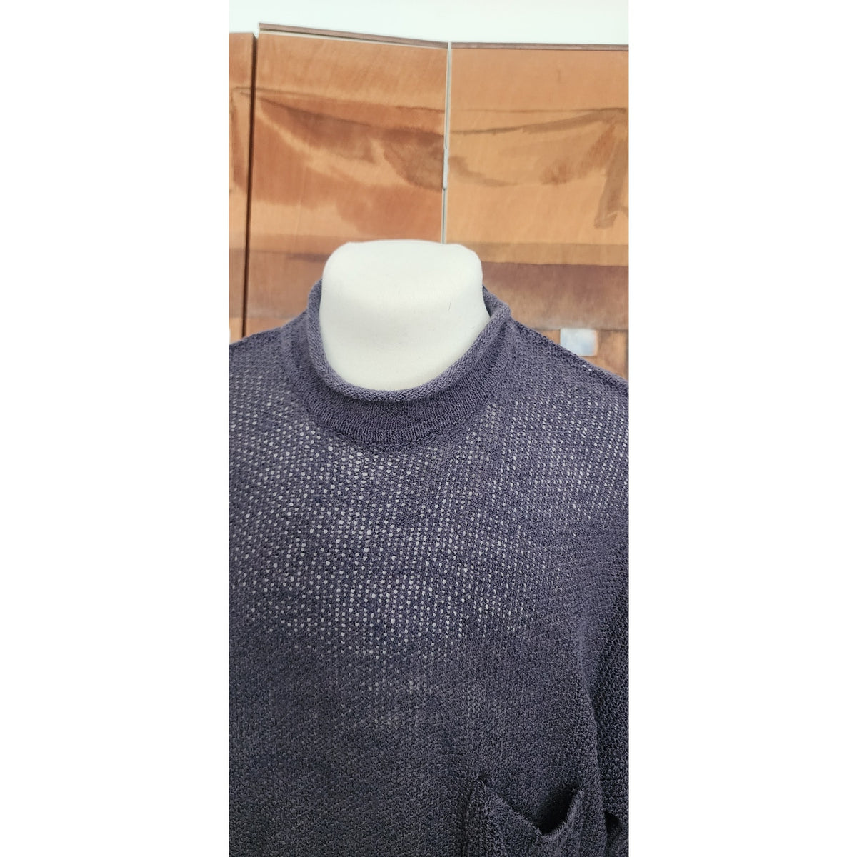 Vintage 1990s Rykiel Homme Mens Sweater Purple Sheer Mesh Open Weave Mock Neck Knit Oversized