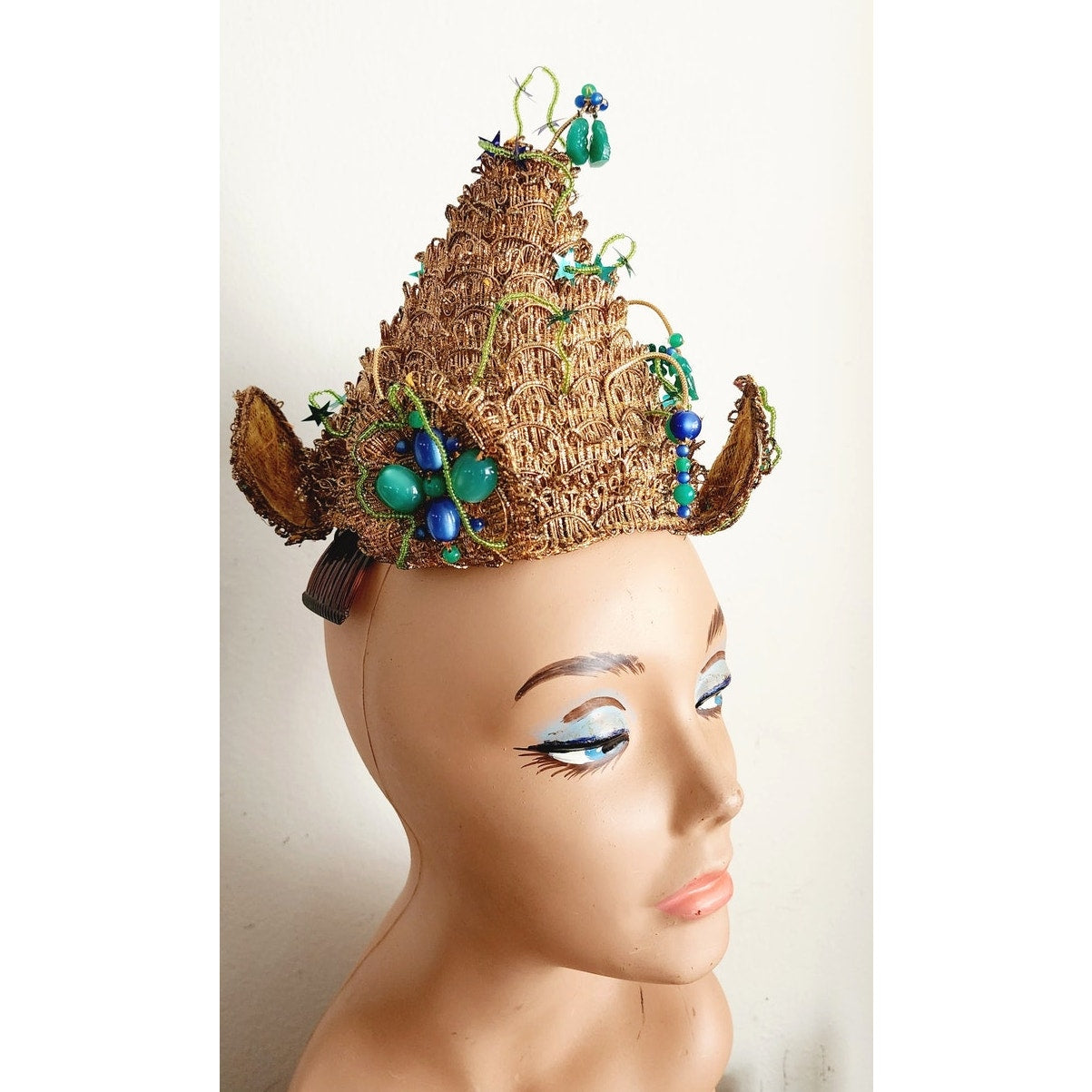 Vintage 50s Bes-Ben Hat Golden Pagoda Beaded Cone Style