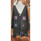 Vintage 90s Blue Fish Top Cardigan 1999 Earth Garden Gray Linen Patchwork Hand Painted V Neck