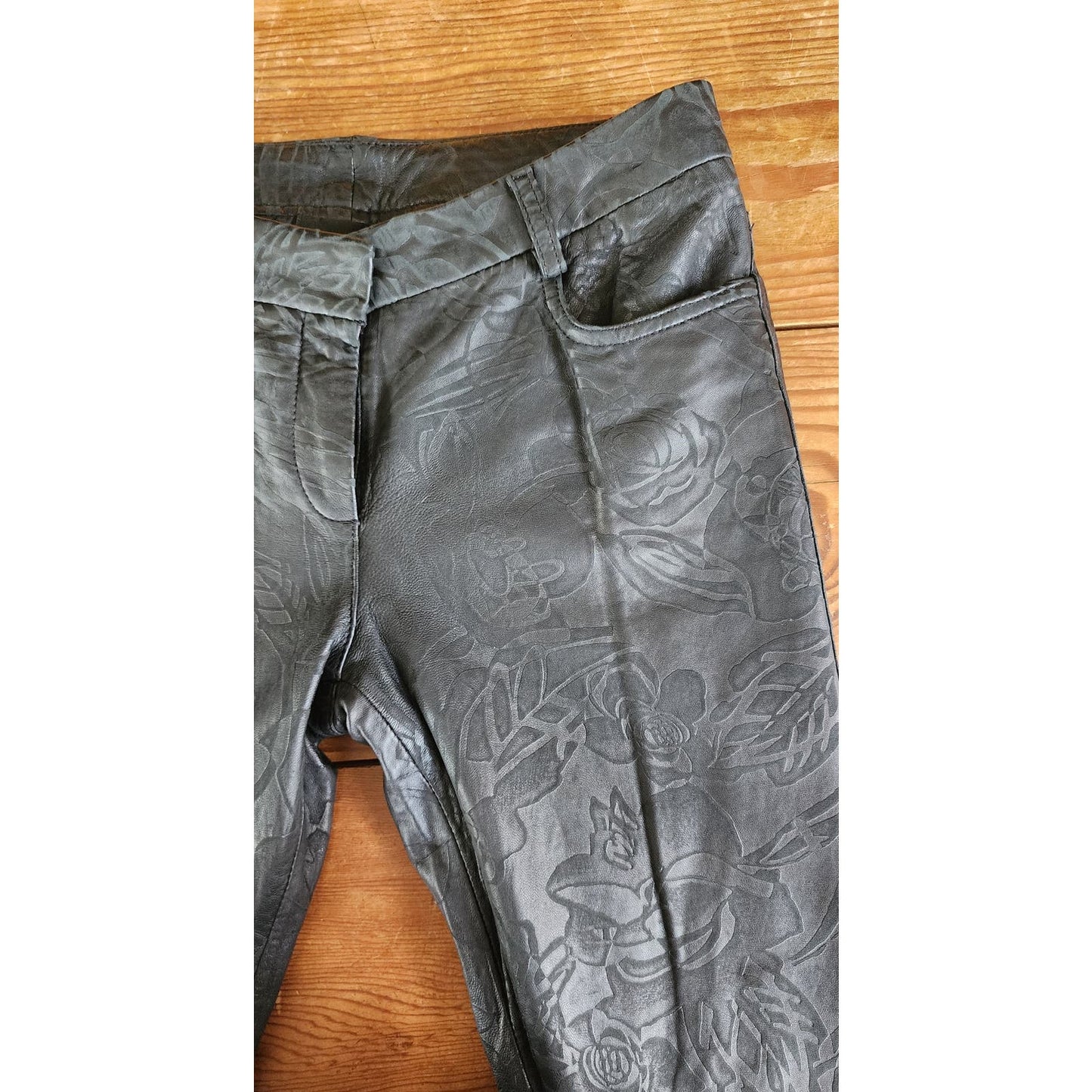Vintage Y2k Pants Black Leather Embossed Express Low Rise