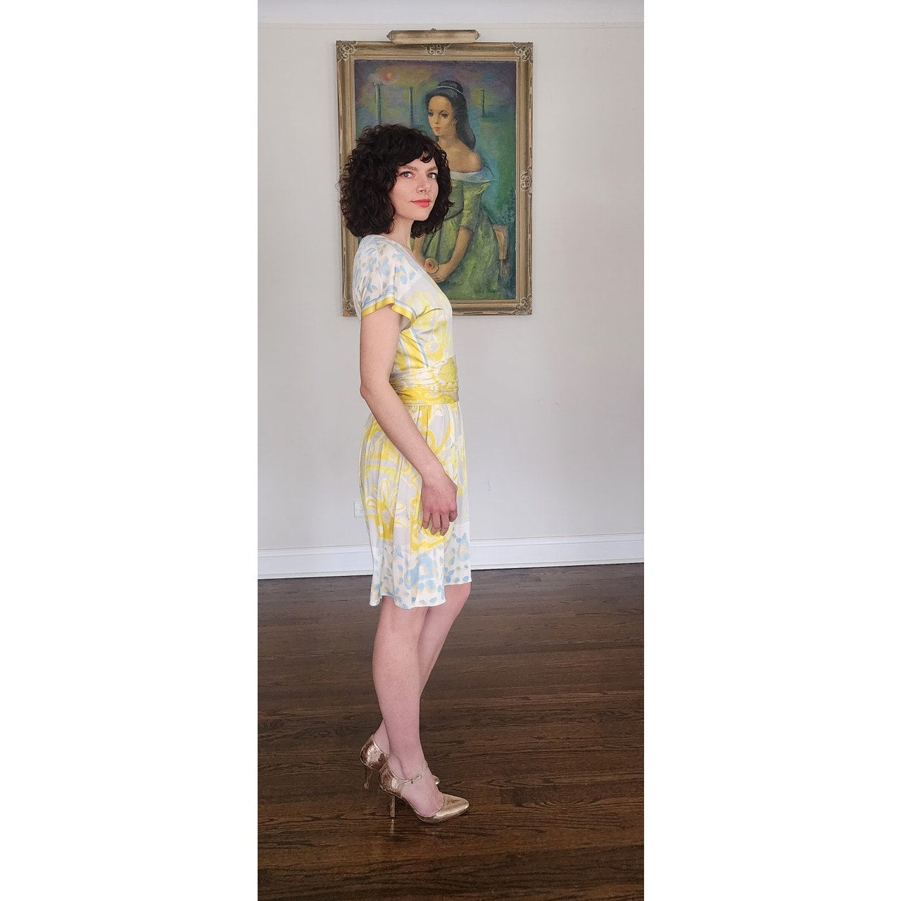 Vintage Y2K Emilio Pucci Dress Psychedelic Print Yellow Gray Swirl SATC / New with Tags Small