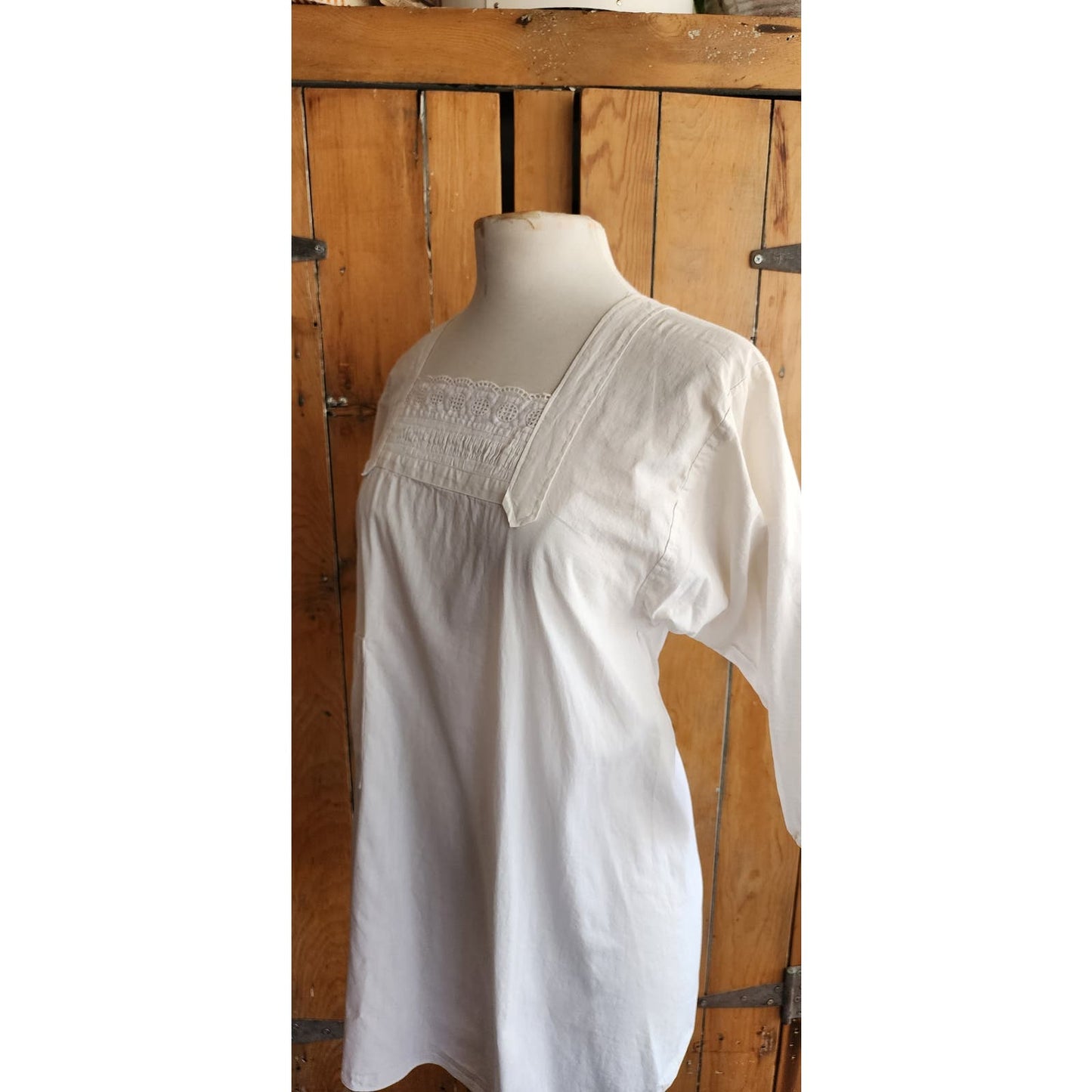 Vintage 70s Smock Tunic Top Embroidered White Cotton Fashion Mart Japan