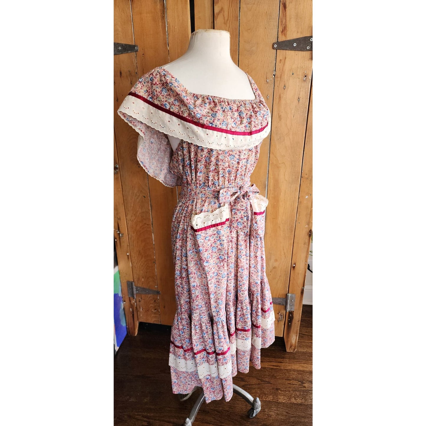 Vintage 70s Prairie Dress by Young Edwardian, Off the Shoulder, Floral Print Cotton