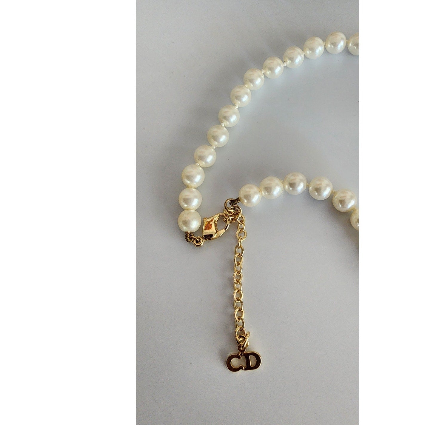 Vintage Christian Dior Necklace Clip Earrings Set Pearl Bead + Gold