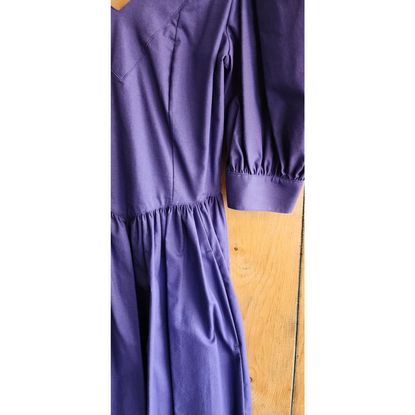 Vintage 80s Laura Ashley Dress Purple Cotton Puffed Sleeves