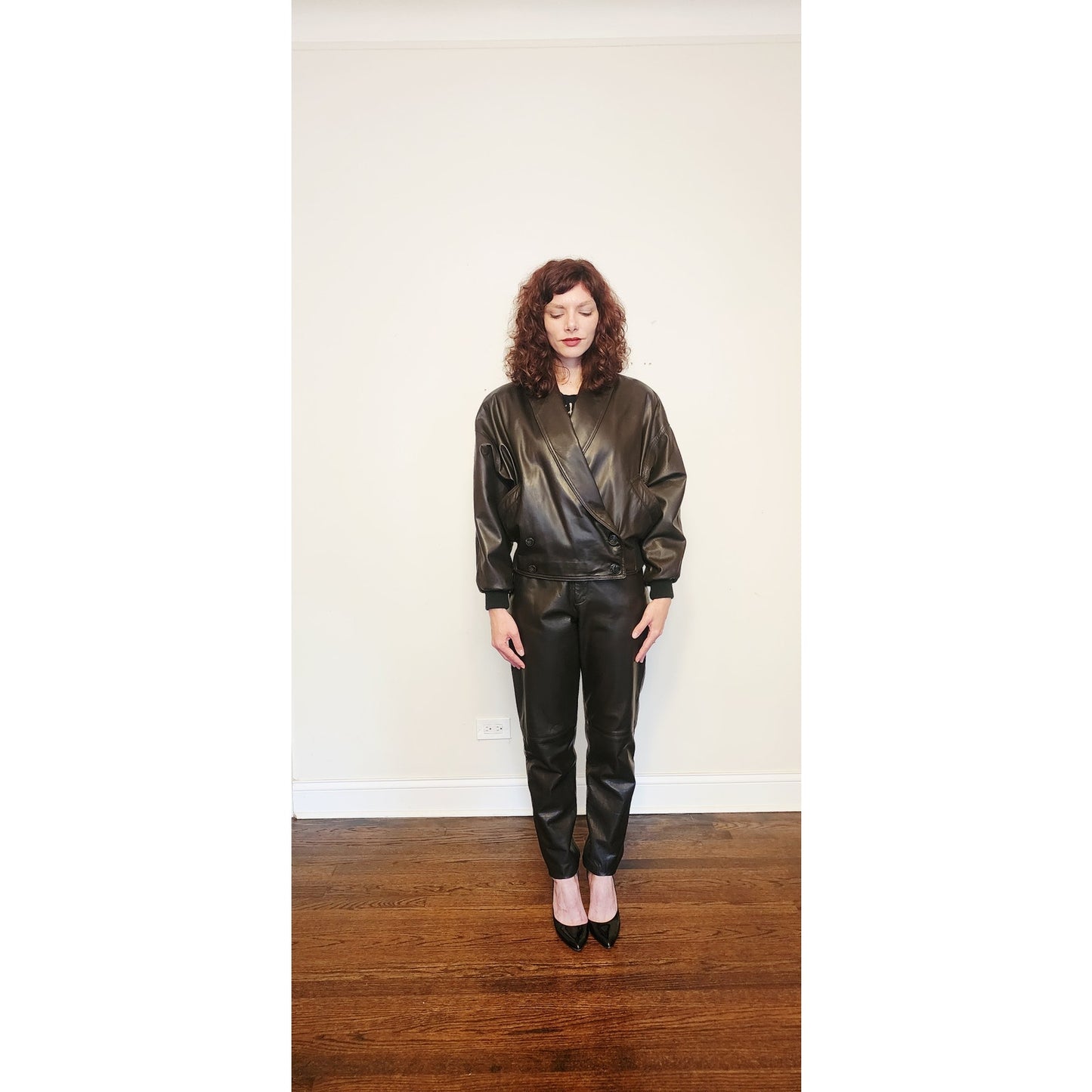 Vintage 1980s Brown Leather Jacket + Pants Suit Lanna Medium