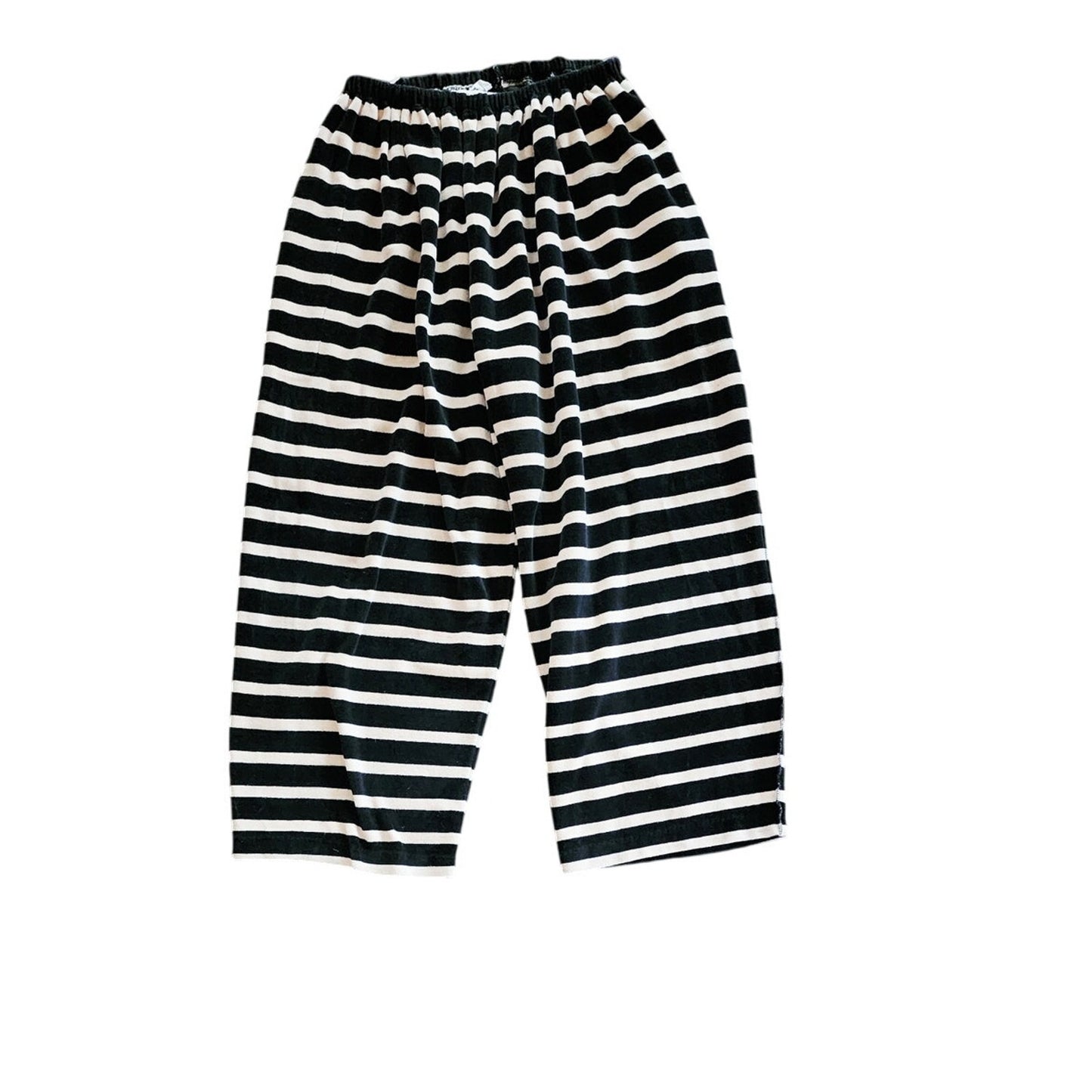 Vintage 80s Sonia Rykiel Pants Black w/Cream Stripes Velour Elastic Waist