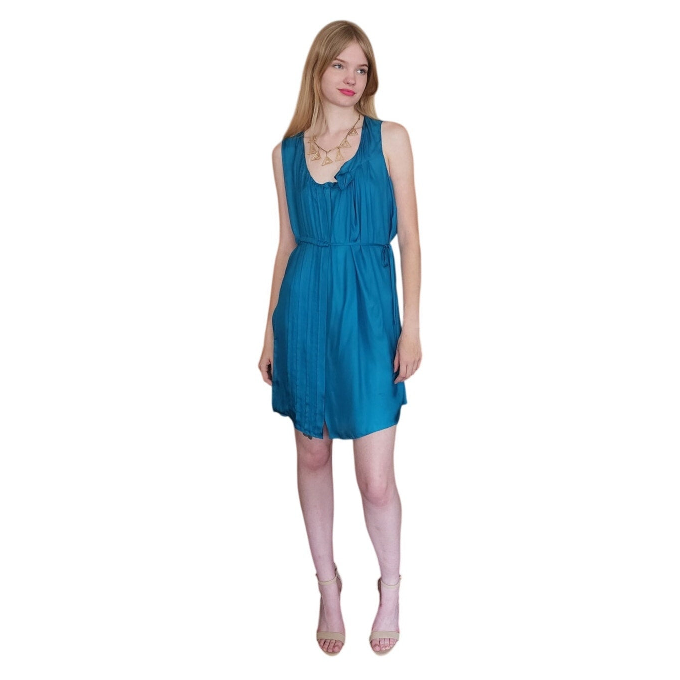 Vintage 2000s Chloe Party Dress Sleeveless Blue Silk Asymmetrical Tie NEW w/Tags