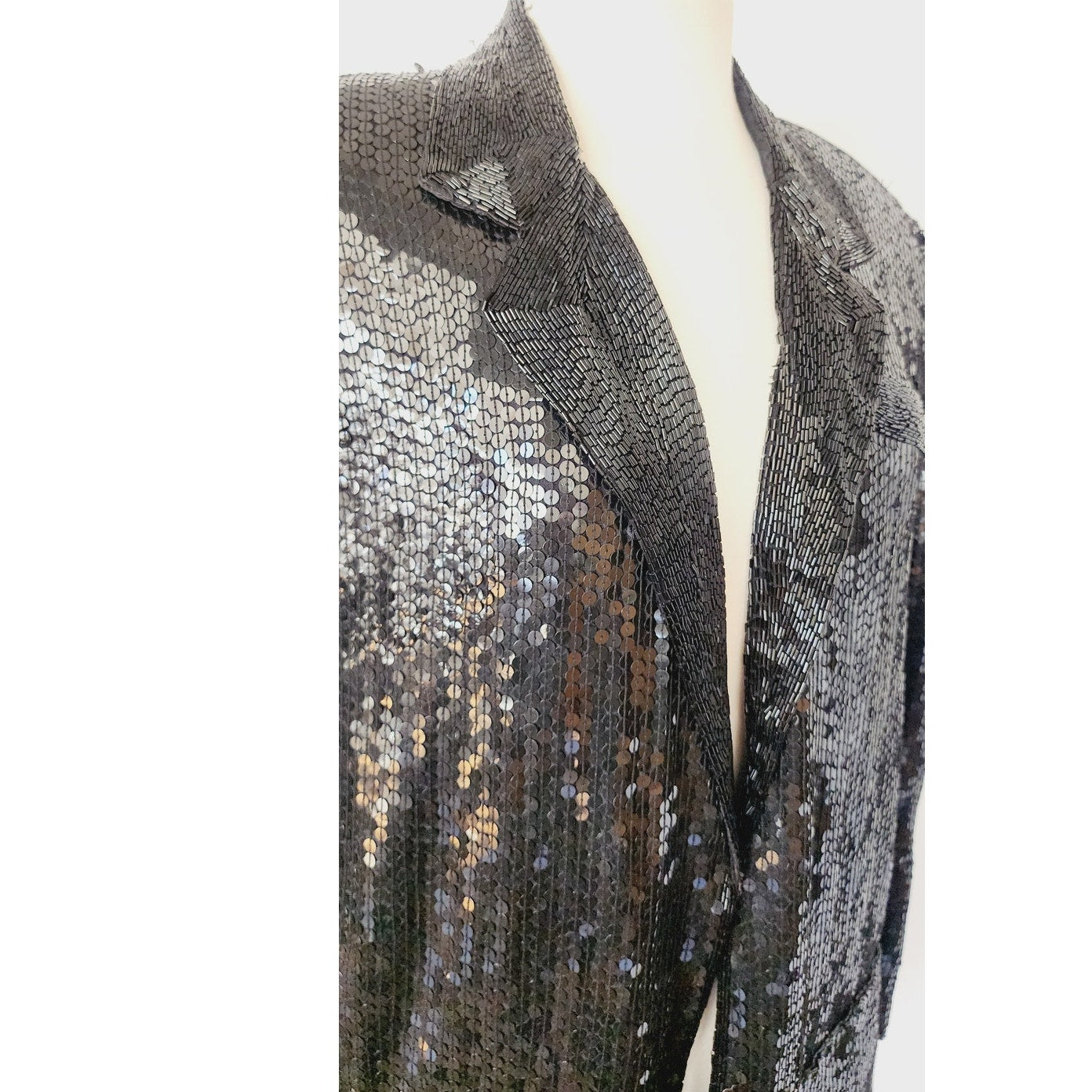 Vintage 80s Blazer Black Sequins & Beads Made in India