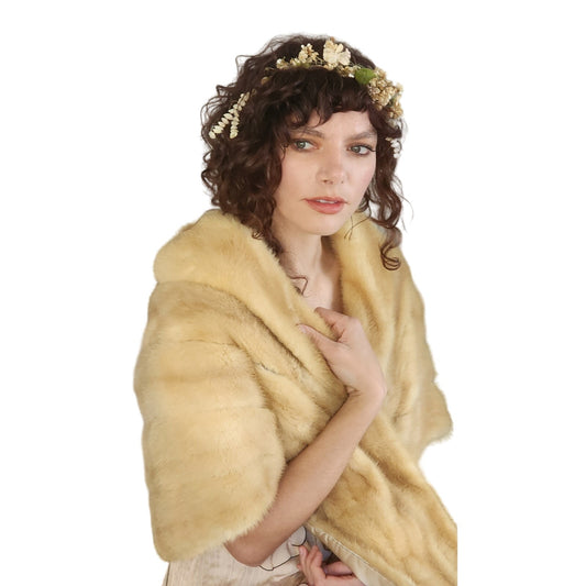 50s Blonde Mink Fur Shrug Wrap Stole Vintage Bride Wedding