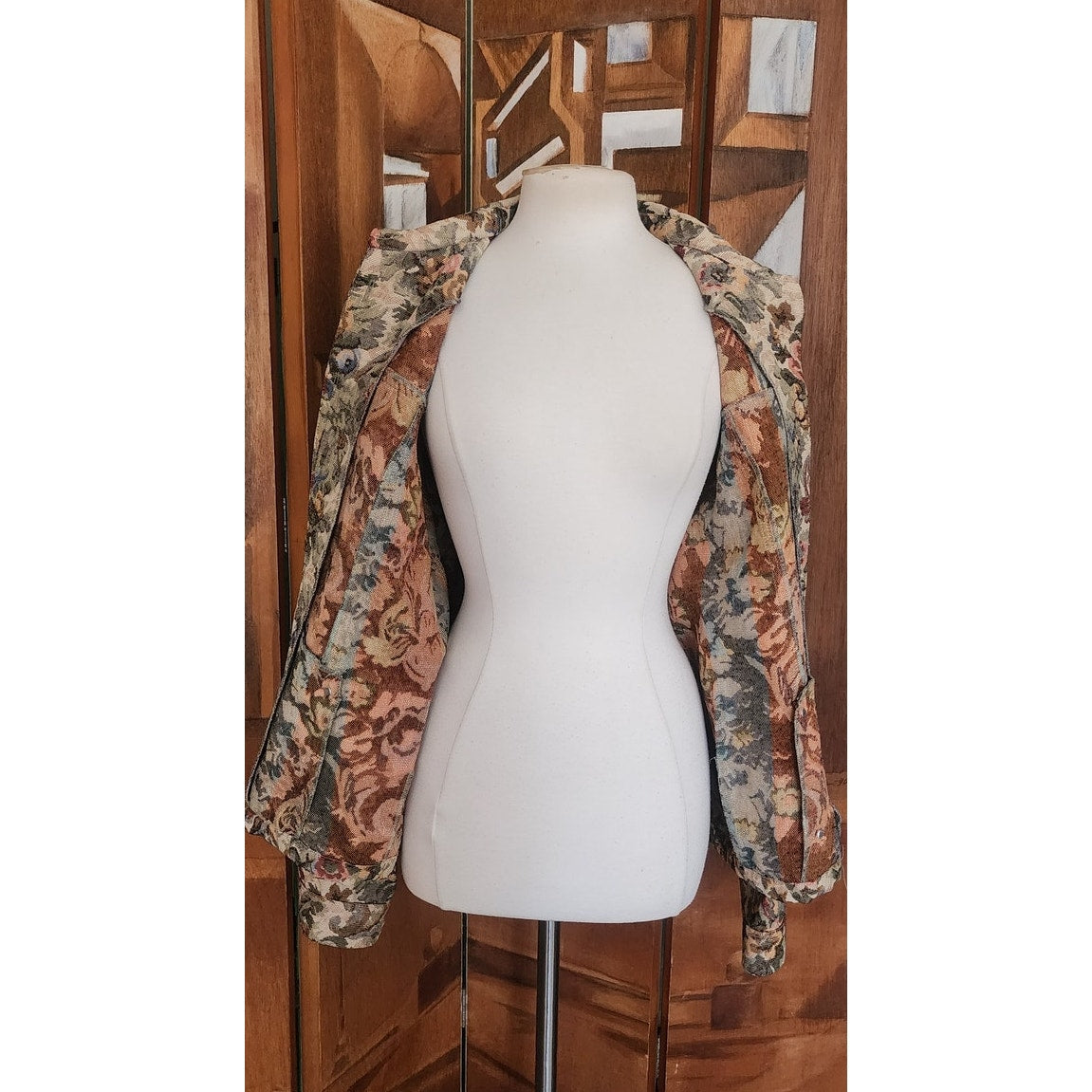 Vintage 1990s Tapestry Weave Jacket Maison Christina Floral Print Button Down