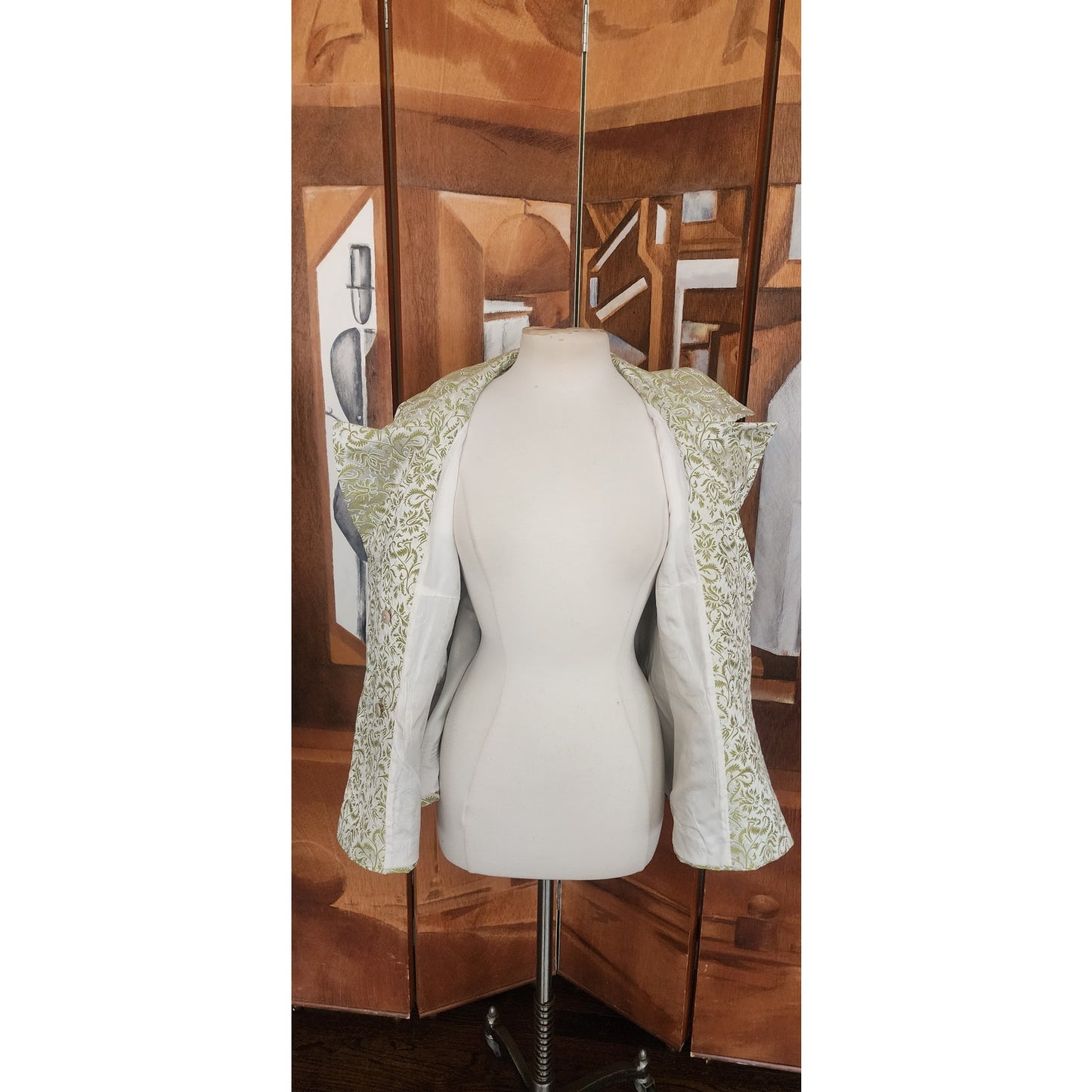 Vintage 1980s ESCADA COUTURE Blazer Green Leaf Print Jacket Double Breasted 40