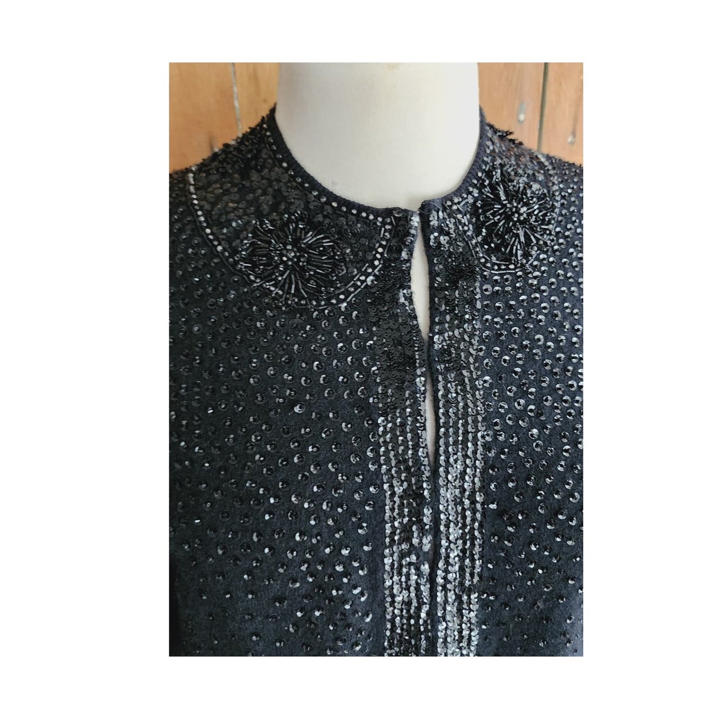 Vintage 50s Beaded Cardigan Black Angora Wool