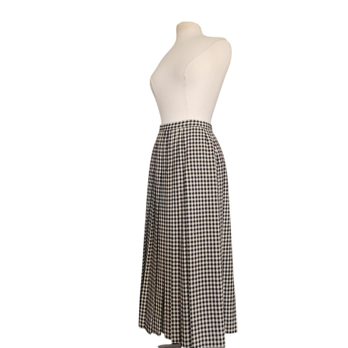 Vintage 1970s Long Skirt Houndstooth Wool High Waisted Pleated / S