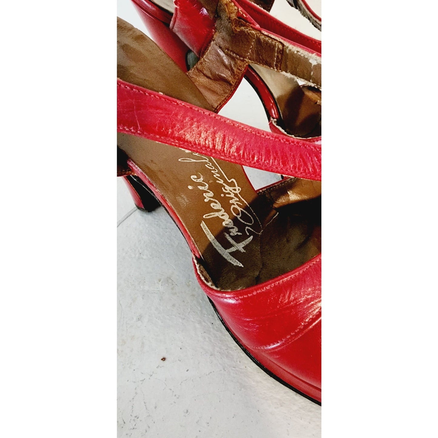 Vintage 40s Red Platform Heels Shoes Maryjane Sandals Frederic Originals 7