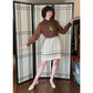 Vintage 60s Day Dress Brown Cream Long Sleeved