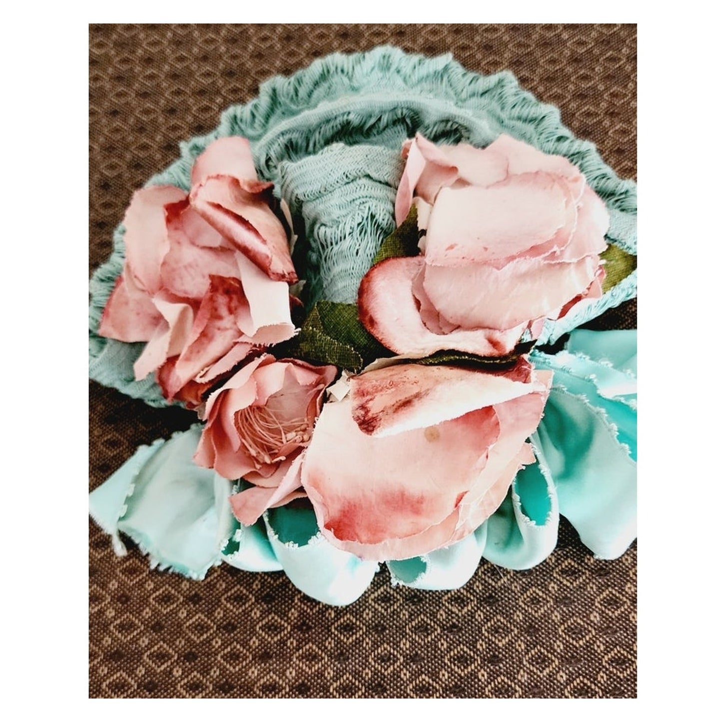 Vintage 30s Blue Pink Hat in Straw & Silk by Milgrim