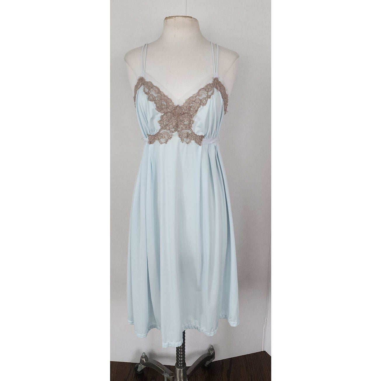 Vintage 50s Lingerie Blue Lace Slip Dress Nightgown Negligee