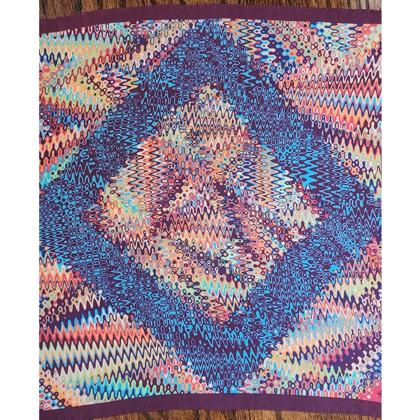 Vintage Missoni Silk Scarf Small Square Zig Zag Psychedelic Pattern