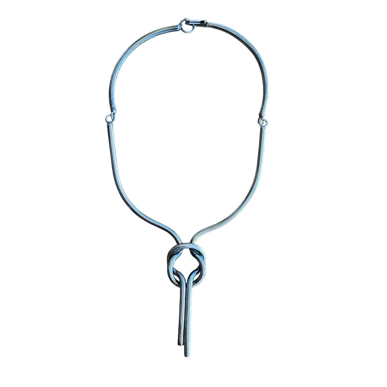 Vintage Silver Metal Necklace Tie Knot Modernist