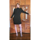 Vintage 1980s Galanos Dress Black Silk Crepe Mock Neck Pintuck Skirt Ruffle Hem