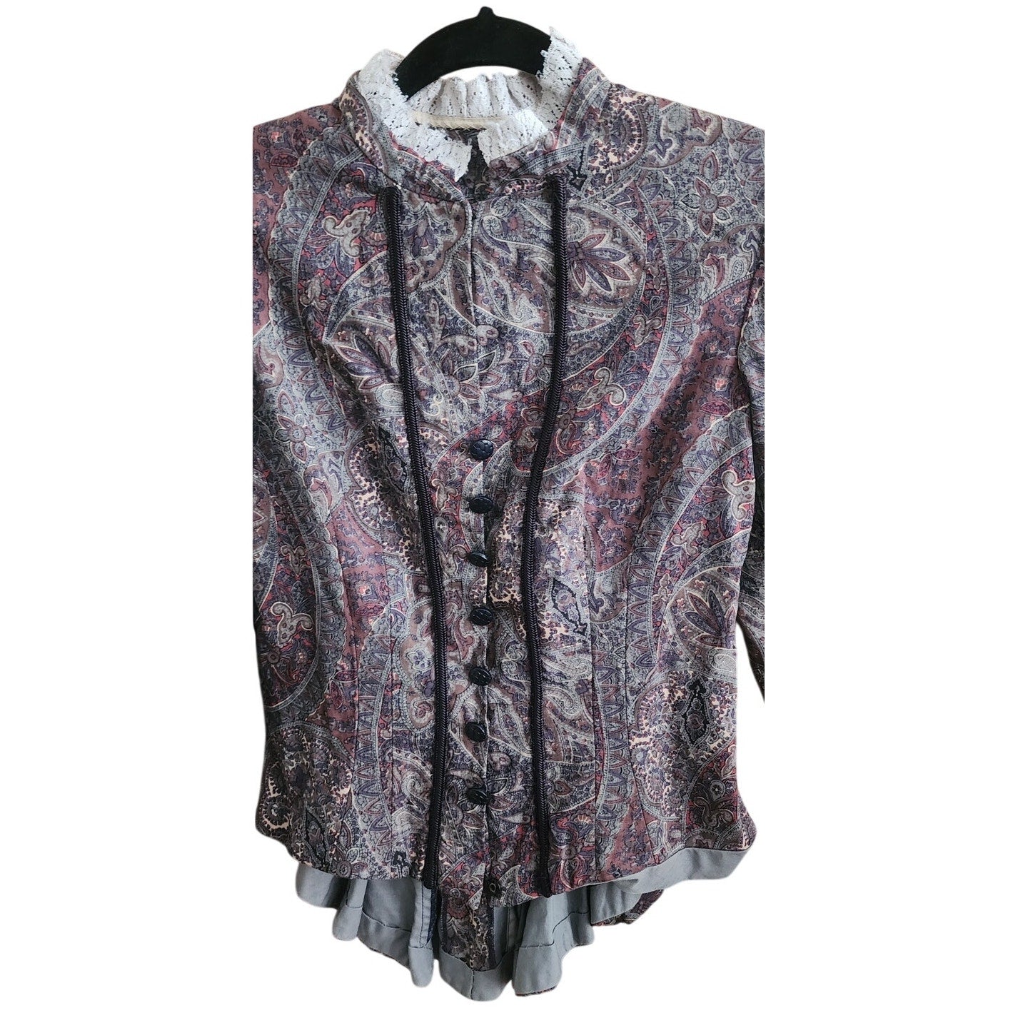 Vintage Neo-Edwardian Jacket Gray Mauve Paisley Print XS