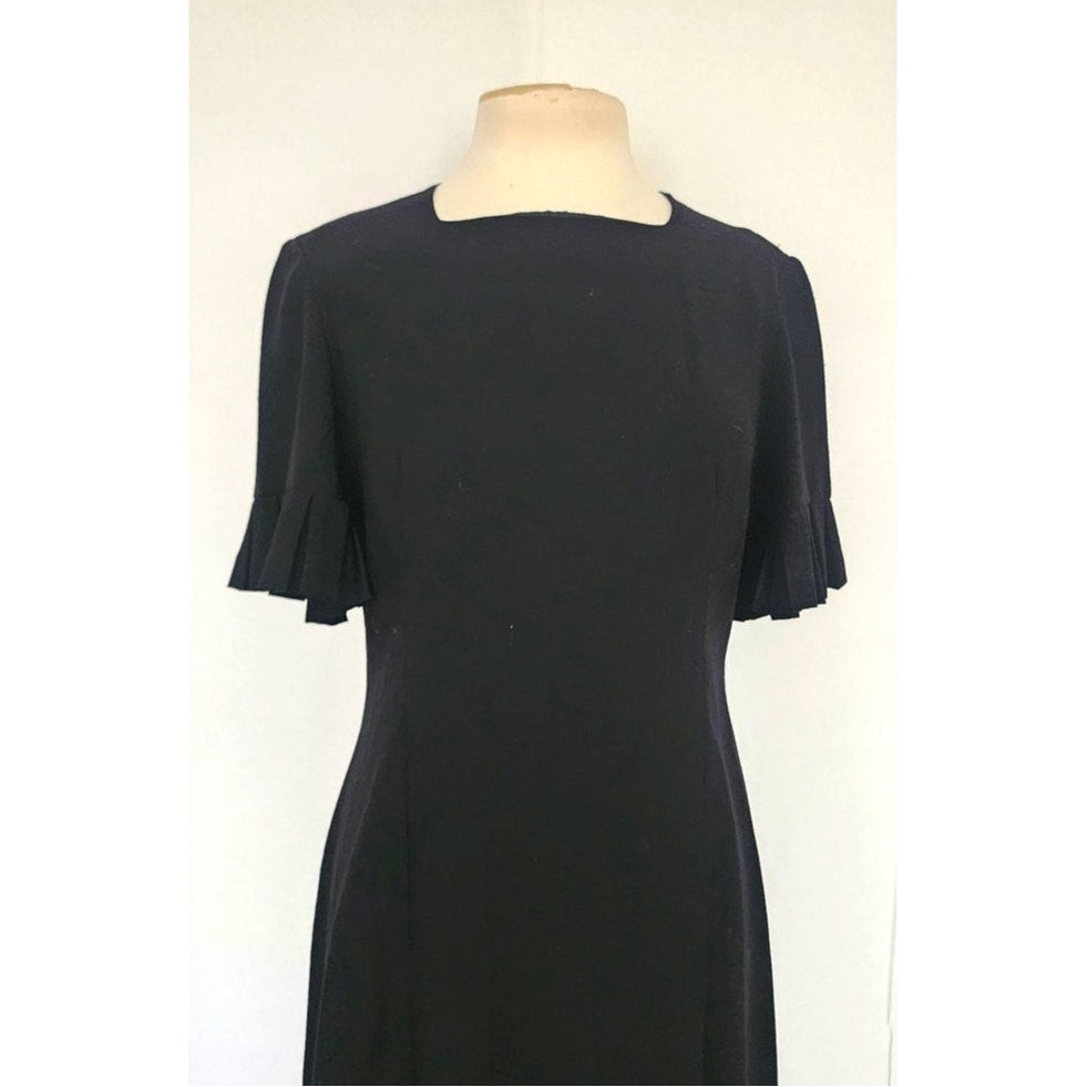 Vintage 1960s Sorelle Fontana Dress Black Rayon Crepe w/Pleated Fringe Italian Designer