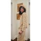 Vintage 1990s Sonia Rykiel Track Suit Beige Velour Gold Logo Buttons Top Pants