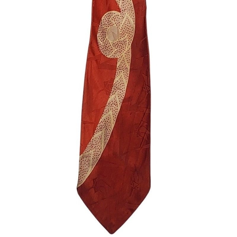 Vintage 40s Mens Necktie Cranberry Red Cream Swirl Print Marshall Fields