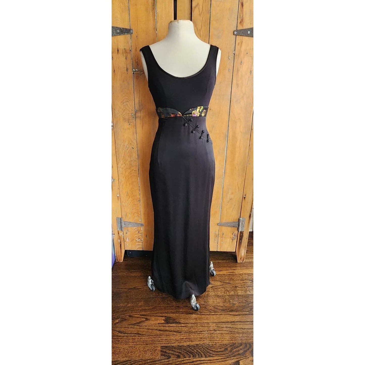 Vintage 90s Nicole Miller Evening Dress Black w/Chinese Embroidery