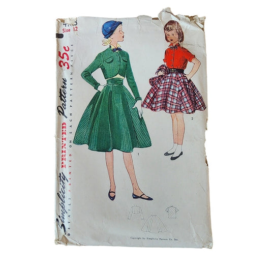 Vintage 50s Sewing Pattern:  Little Girls Bolero Suit Size 12 Simplicity 4103