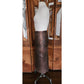 Vintage 80s Brown Leather Pencil Skirt High Waisted Geometric Accent Stitching