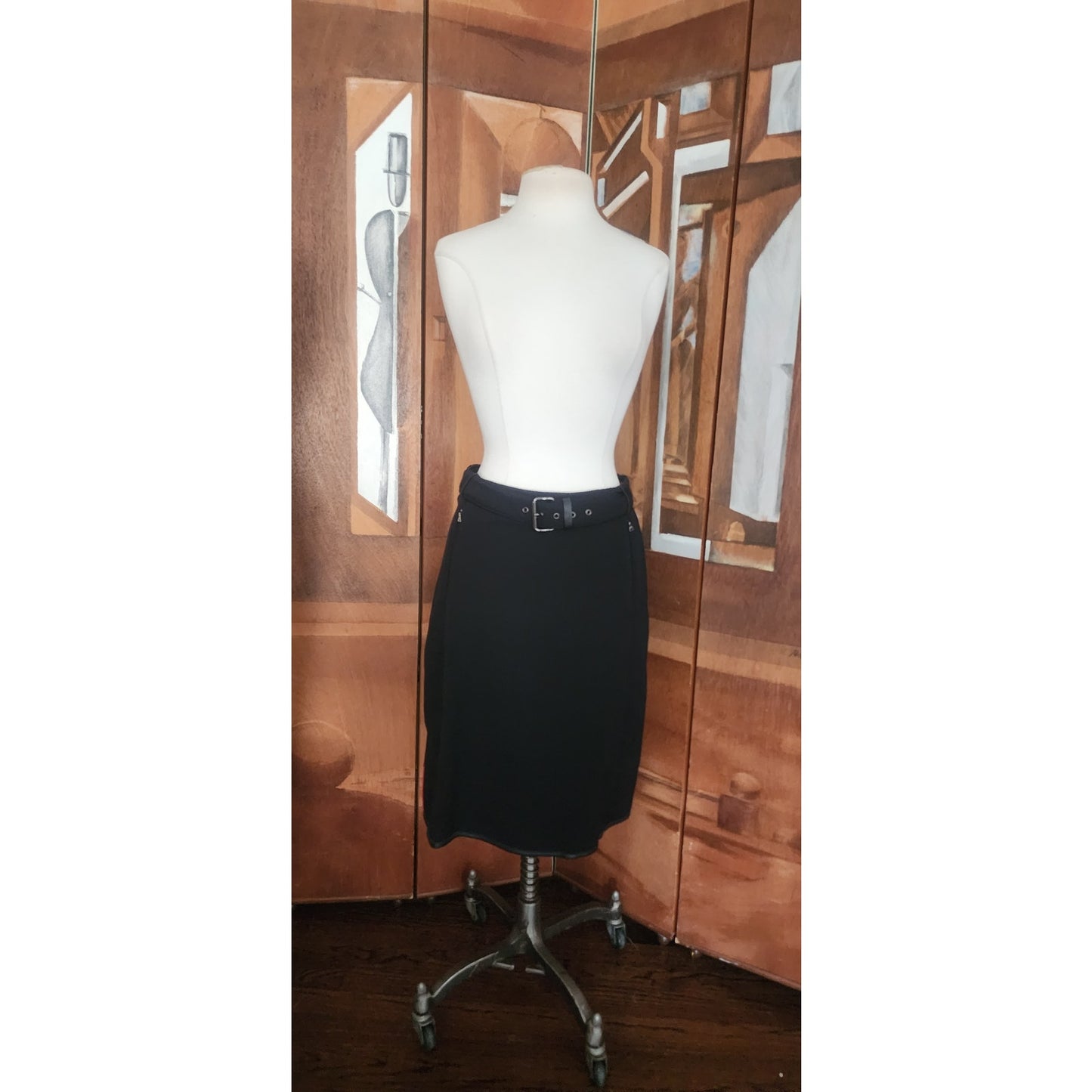 Archive Prada Sport AW 1999 Nylon Belted Technical A Line Skirt Linea Rossa Red Tab Size L