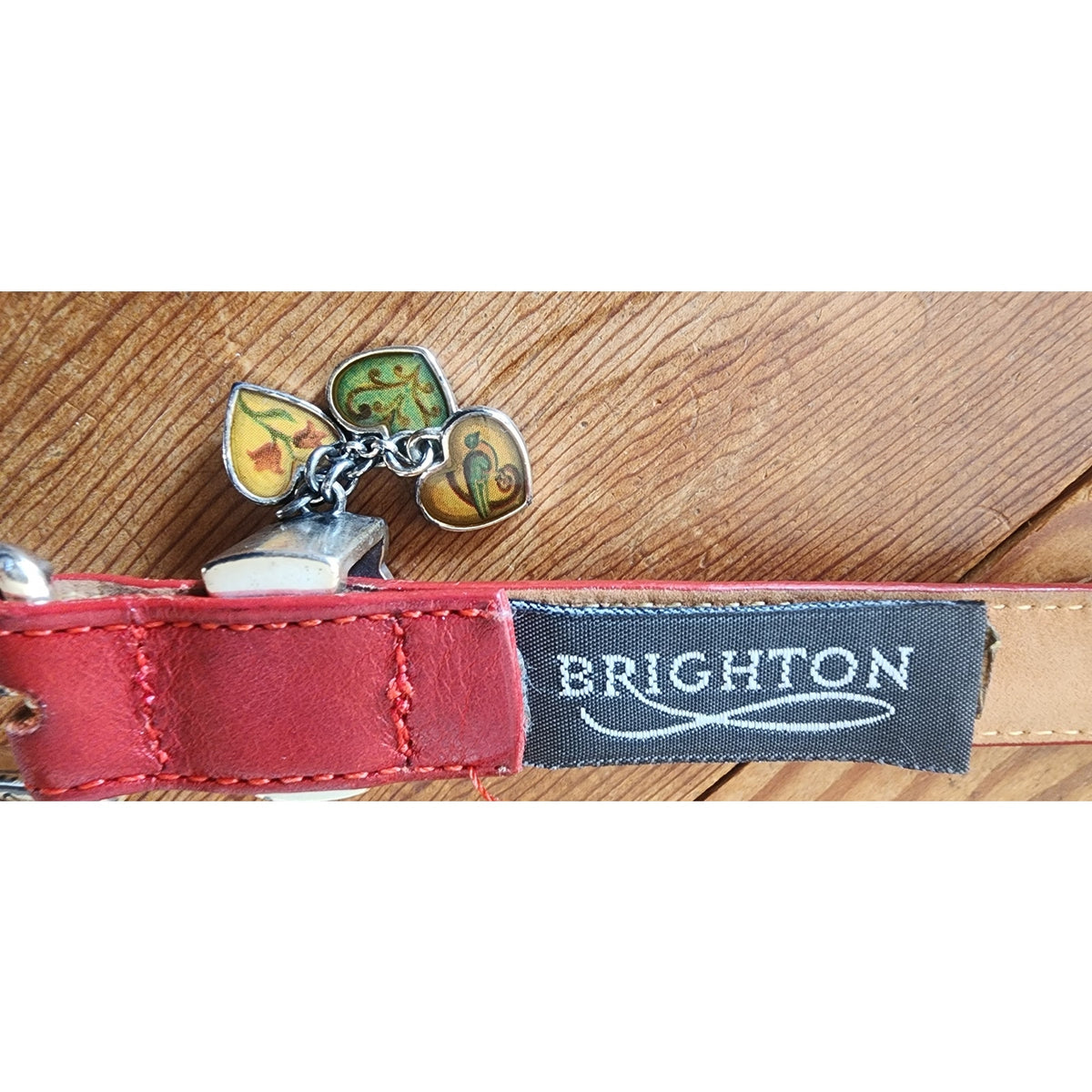 Vintage 1990s Brighton Belt Red Leather Silver Heart Charms Love Gratitude Passion