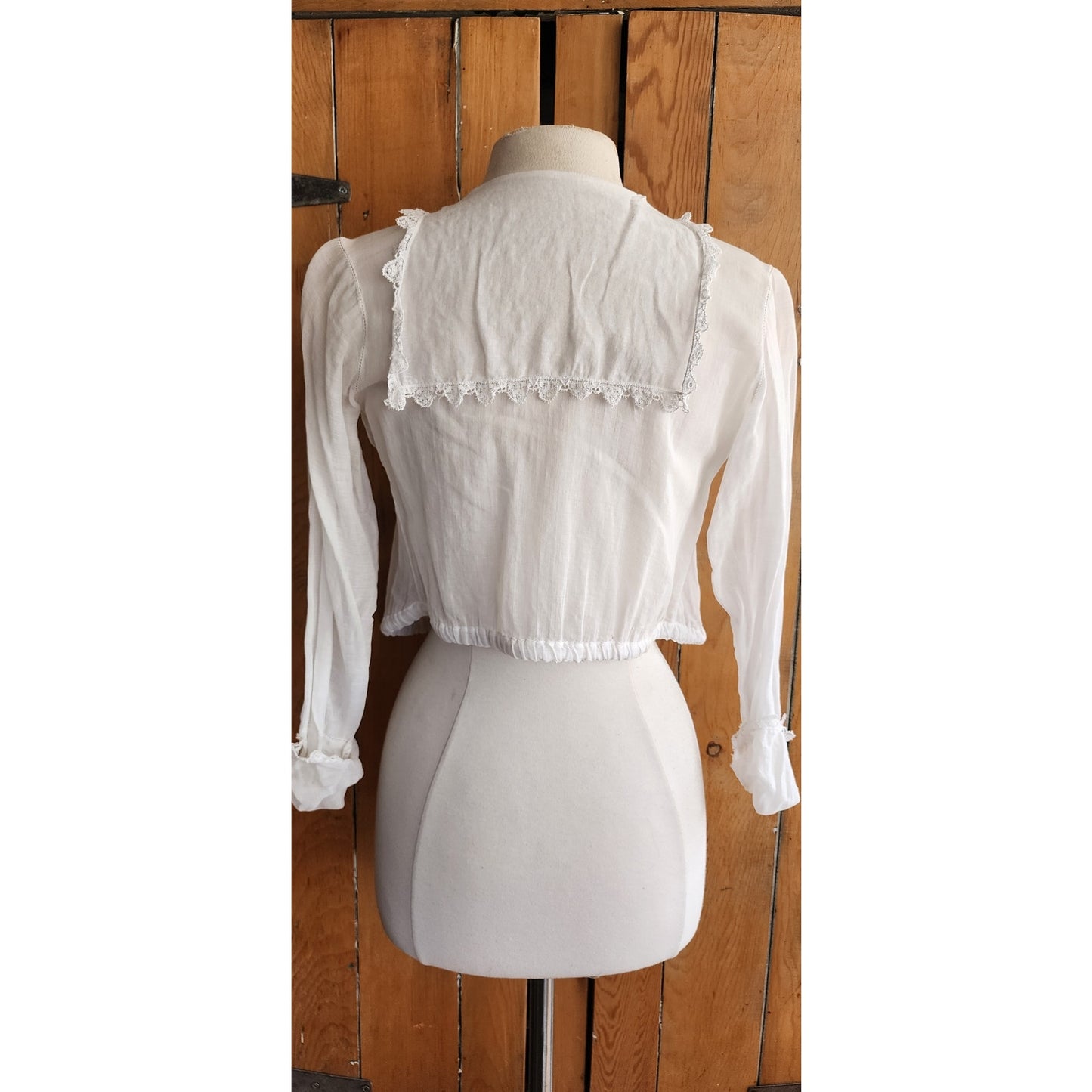 Antique Edwardian White Blouse Frilly Front Panel Sailor Collar