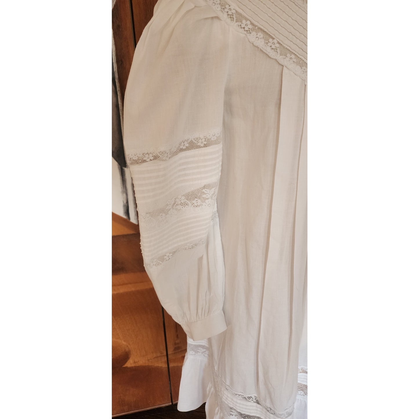 Vintage 80s Ceegee Sue Wong White Cotton Lace Dress Festival Boho Victorian Puff Sleeve