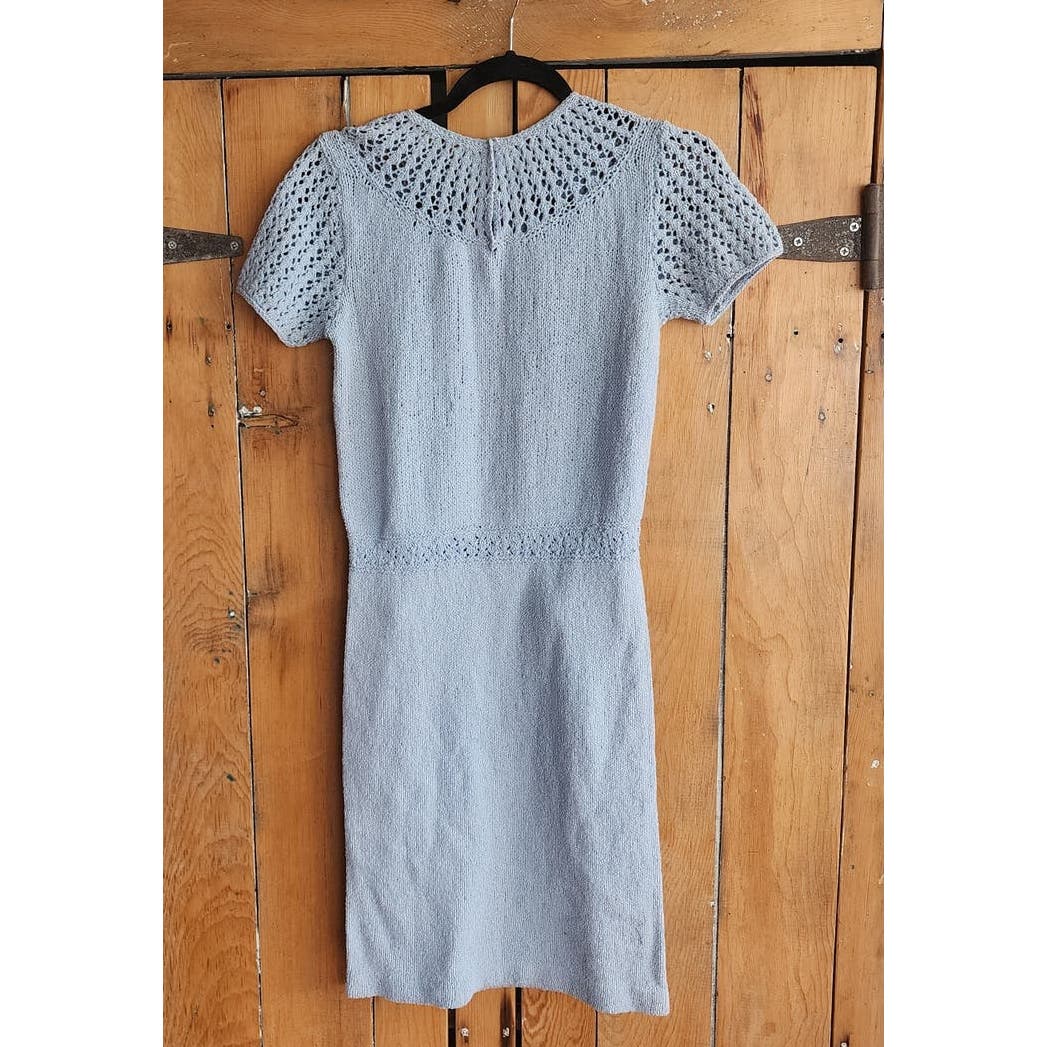 Vintage 30s Knit Dress Baby Blue Short Sleeve