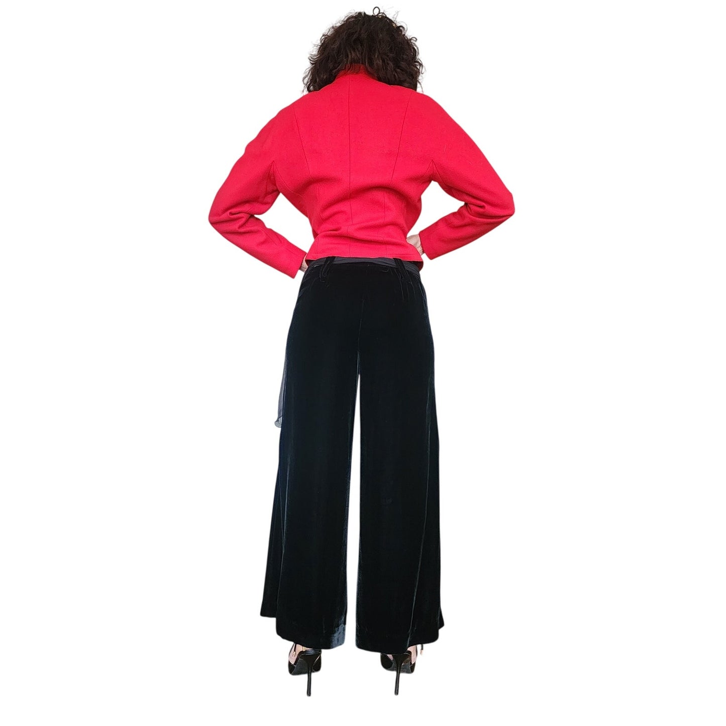 Vintage 2000s Wide Legged Pants Black Velvet w/Silk Tie Scarf Belt ITW Claude Brown / M