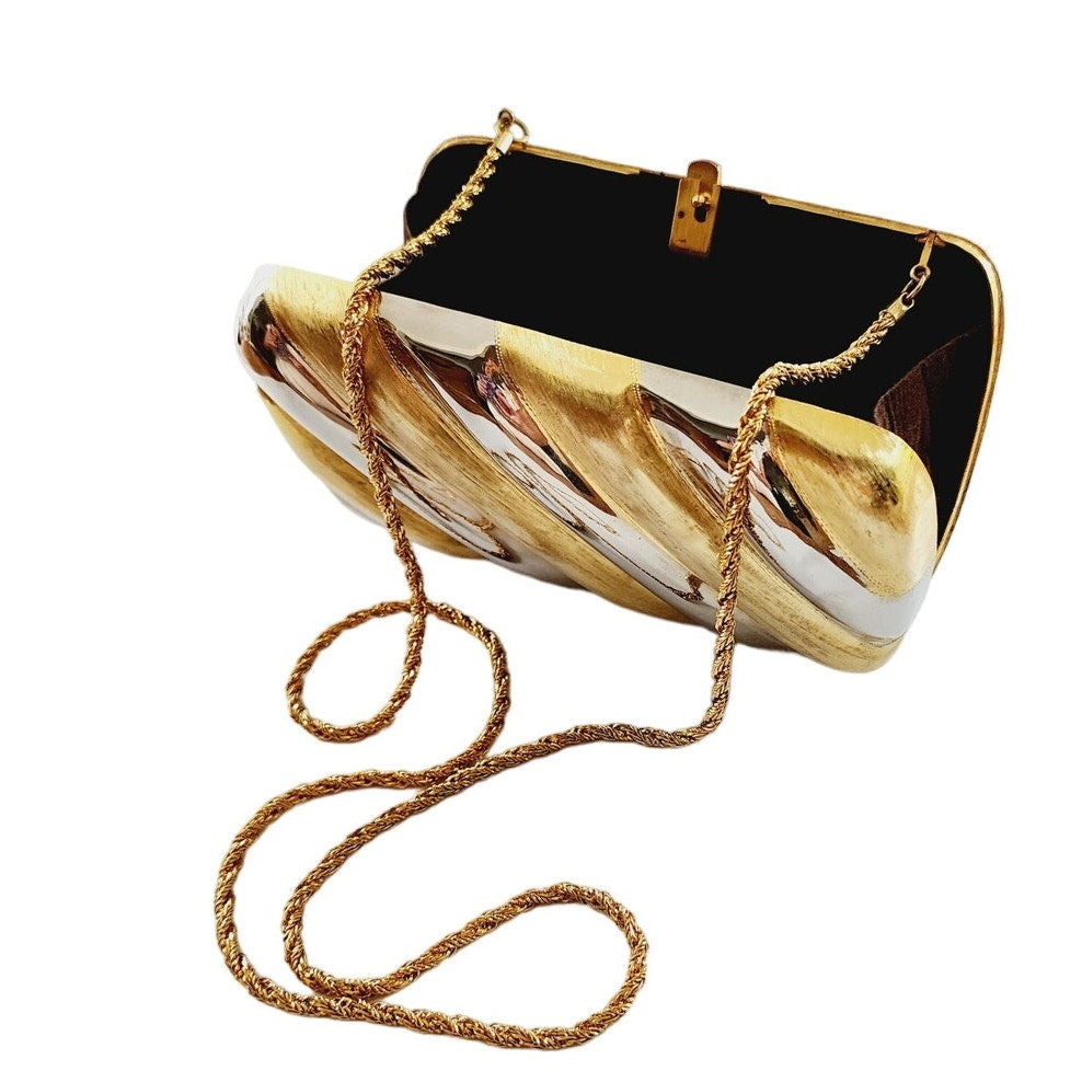 Vintage 80s Metallic Bag Gold Silver Mini Purse Minaudiere Clutch