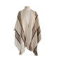 Vintage Poncho Fringed Alpaca Wool Ruana Cream w/Brown Stripe Southwestern Style
