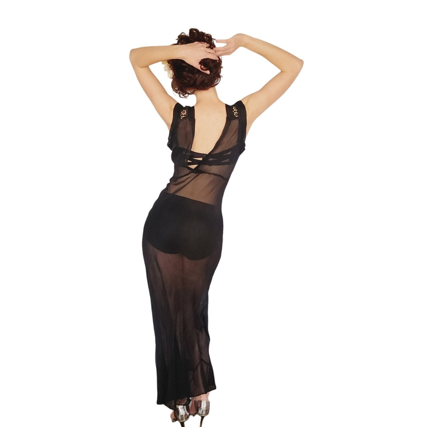 Vintage 1930s Black Sheer Slip Dress Negligee