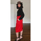 Vintage 1980s Red Wool Knee Skirt Guy Laroche Boutique Paperbag Waist + Belt