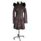 Vintage 2000s Brown Leather Parka Coat w/Fur Lined Hood & Shearling Liner Fitted S