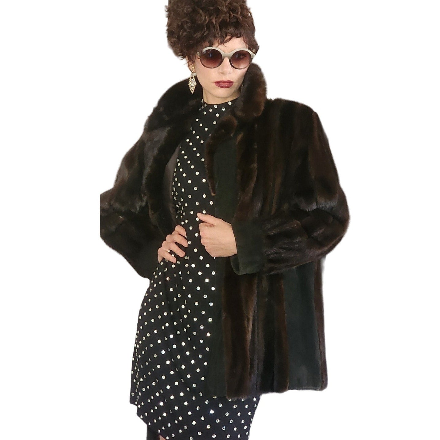 70s Brown Mink Fur Jacket w/Black Suede Panels Lacritz & Picus