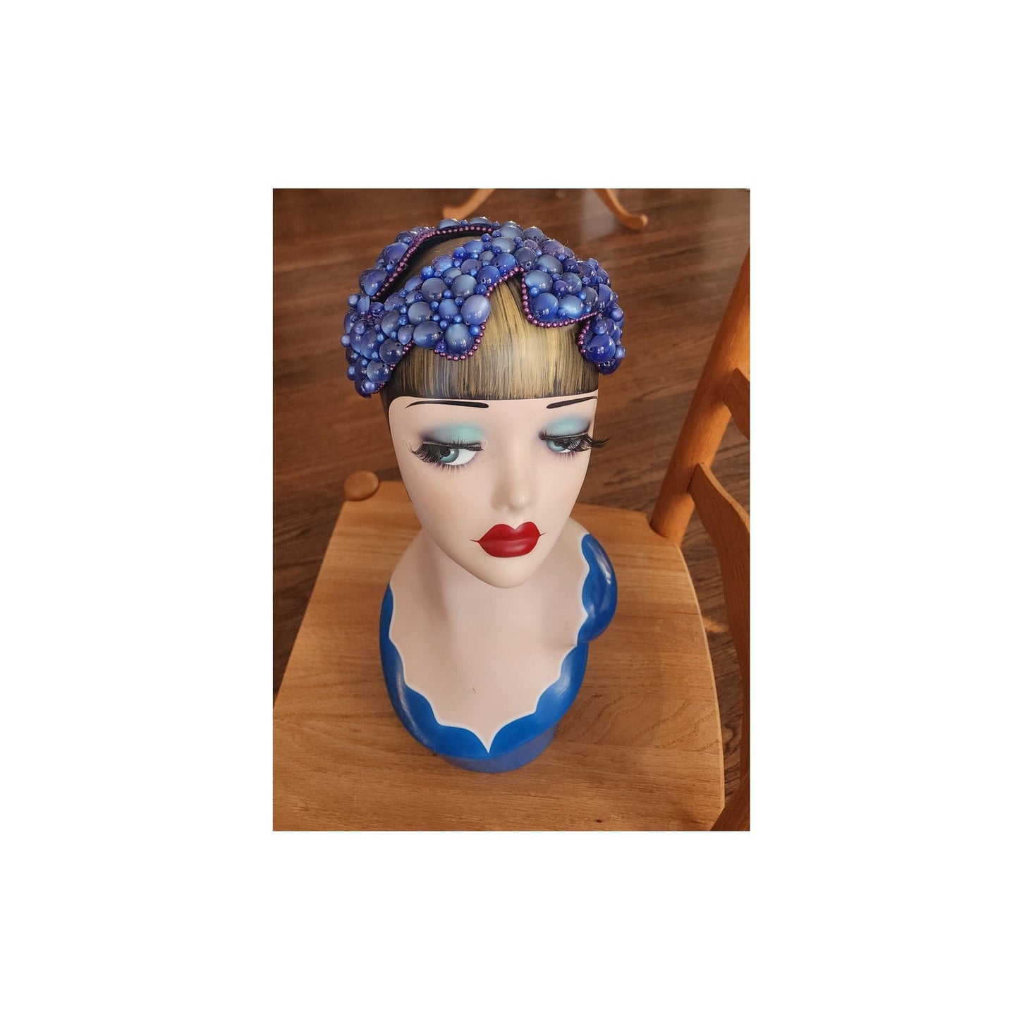 Vintage 1950s Bes-Ben Hat Blue Moonstone Fascinator Juliet Style